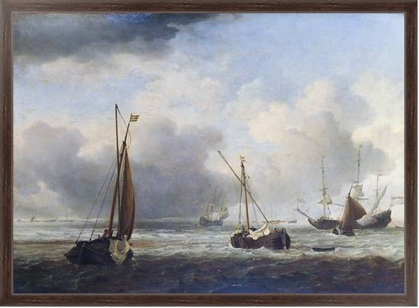 Постер Голландские корабли и малые лодки у берега с типом исполнения На холсте в раме в багетной раме 221-02