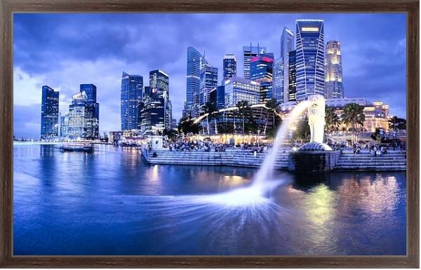 Постер Сингапур. Ночной вид с типом исполнения На холсте в раме в багетной раме 221-02