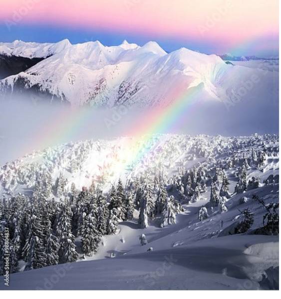 Постер Радуга в снежных горах с типом исполнения На холсте без рамы
