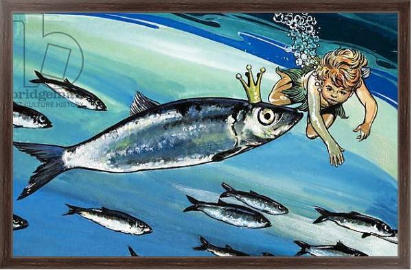 Постер Boy swimming with a fish, illustration from 'The Water Babies' by Charles Kingsley с типом исполнения На холсте в раме в багетной раме 221-02