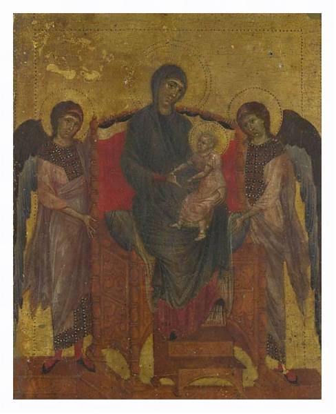 Постер Дева Мария с ребенком, окруженная двумя ангелами с типом исполнения На холсте в раме в багетной раме 221-03