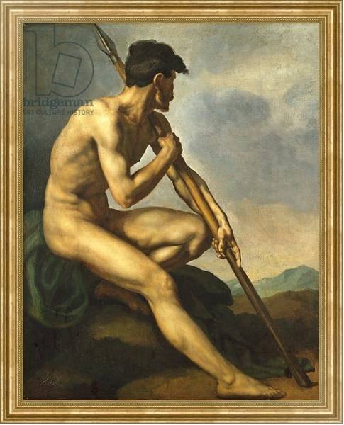 Постер Nude Warrior with a Spear, c.1816 с типом исполнения На холсте в раме в багетной раме NA033.1.051