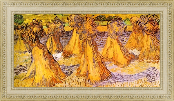 Постер Поле с пшеничными скирдами с типом исполнения На холсте в раме в багетной раме 484.M48.725
