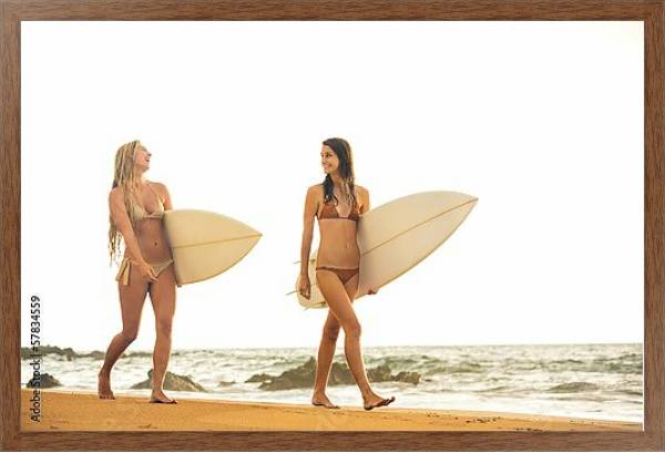 Постер Две девушки серфингистки с типом исполнения На холсте в раме в багетной раме 1727.4310