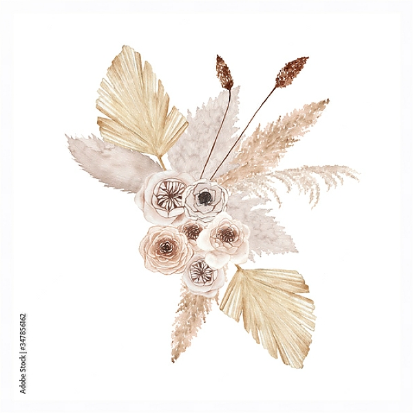 Постер Летний цветочный тропический букет с типом исполнения На холсте в раме в багетной раме 221-03