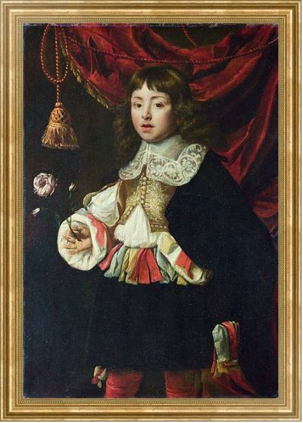 Постер Портрет мальчика, держащего розу с типом исполнения На холсте в раме в багетной раме NA033.1.051