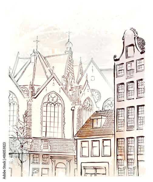 Постер Архитектурный эскиз Амстердама с типом исполнения На холсте без рамы