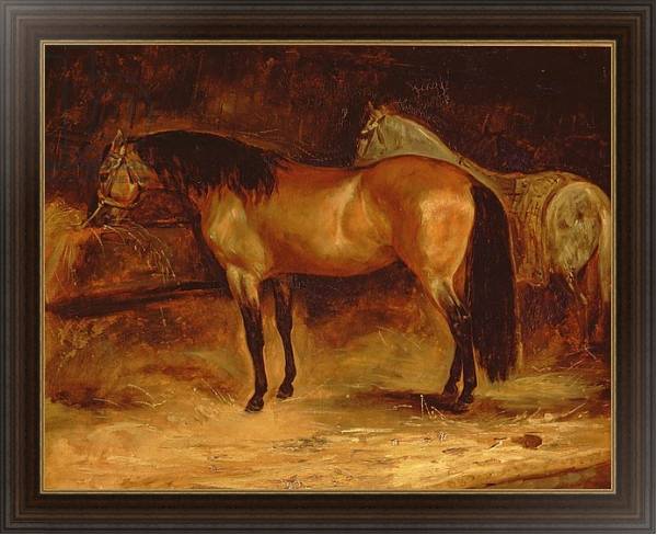 Постер A Bay Horse at a manger, with a grey horse in a rug с типом исполнения На холсте в раме в багетной раме 1.023.151
