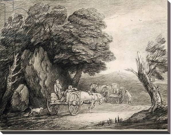 Постер Wooded Landscape with Carts and Figures с типом исполнения На холсте без рамы