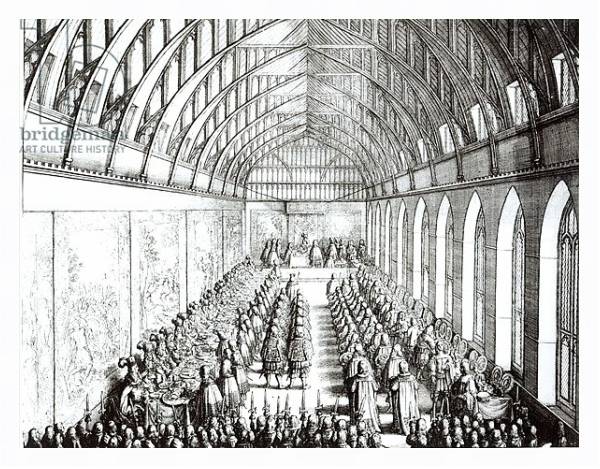 Постер Garter Feast in St. George's Hall, Windsor, in the time of Charles II, 1672 с типом исполнения На холсте в раме в багетной раме 221-03