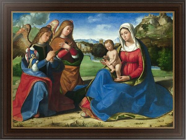 Постер Дева Мария и младенец с двумя ангелами с типом исполнения На холсте в раме в багетной раме 1.023.151