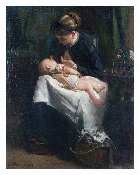Постер Молодая женщина, ухаживающая за ребенком с типом исполнения На холсте в раме в багетной раме 221-03