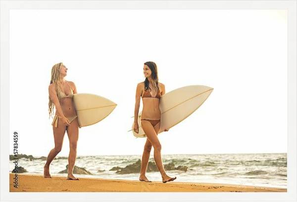 Постер Две девушки серфингистки с типом исполнения На холсте в раме в багетной раме 1727.7010