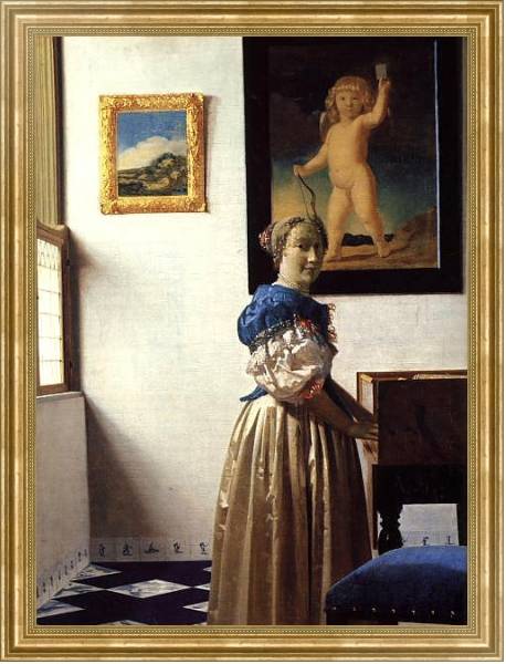 Постер Дама, стоящая у спинета с типом исполнения На холсте в раме в багетной раме NA033.1.051
