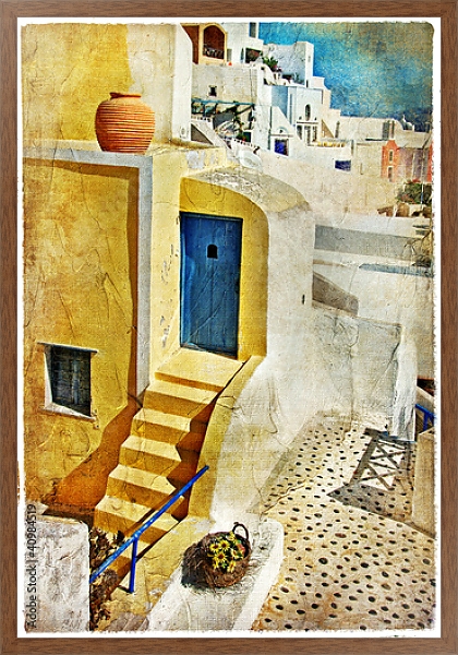 Постер Греция. Улицы Санторини #4. Винтаж с типом исполнения На холсте в раме в багетной раме 1727.4310