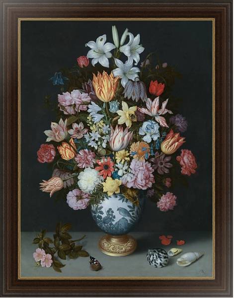 Постер Натюрморт с цветами в вазе с типом исполнения На холсте в раме в багетной раме 1.023.151