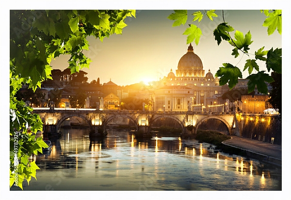 Постер Рим, Вид на Ватикан через Тибр с типом исполнения На холсте в раме в багетной раме 221-03