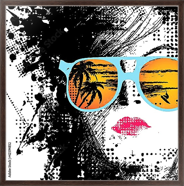 Постер Дама в очках с типом исполнения На холсте в раме в багетной раме 221-02