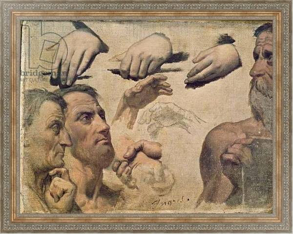 Постер Study of Heads and Hands for the Apotheosis of Homer с типом исполнения На холсте в раме в багетной раме 484.M48.310