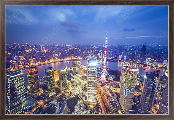 Постер Китай, Шанхай. Вид с птичьего полета #1 с типом исполнения На холсте в раме в багетной раме 221-02