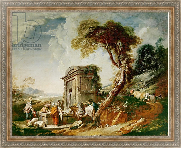 Постер The Washerwomen, c.1730 с типом исполнения На холсте в раме в багетной раме 484.M48.310