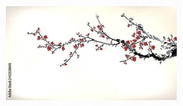 Постер Ветка сакуры #21 с типом исполнения На холсте в раме в багетной раме 221-03