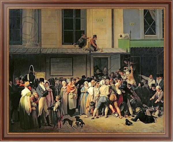 Постер The Entrance to the Theatre de l'Ambigu-Comique before a Free Performance, 1819 с типом исполнения На холсте в раме в багетной раме 35-M719P-83