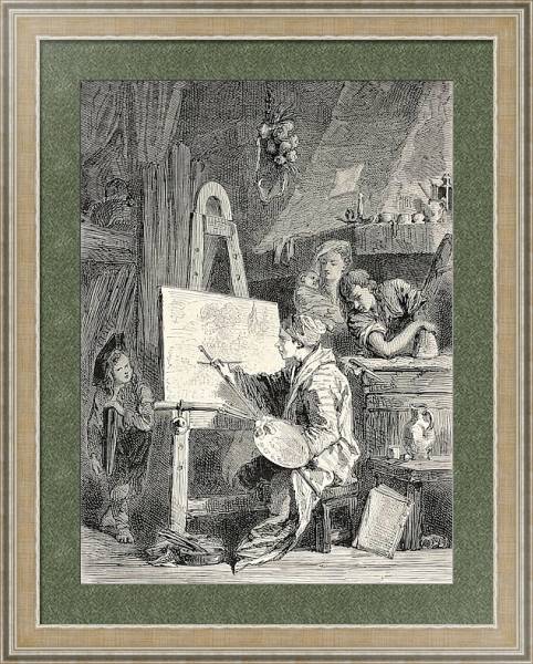 Постер Painter workshop. Engraved by Dutheil-Ecosse, after tablet of Boucher in Khalil-Bey gallery. Publish с типом исполнения Акварель в раме в багетной раме 485.M40.584
