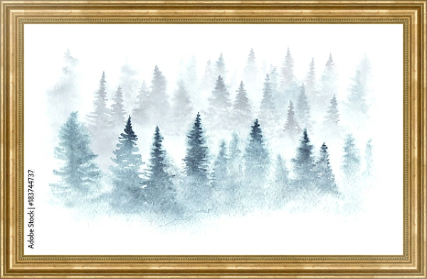 Постер Зимний лес в тумане с типом исполнения На холсте в раме в багетной раме NA033.1.051