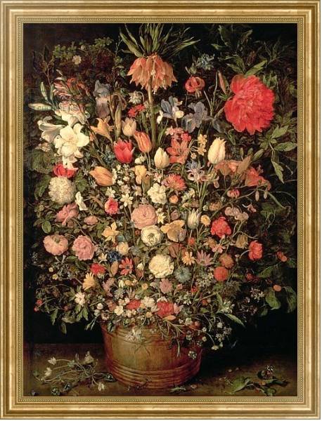 Постер Large bouquet of flowers in a wooden tub, 1606-07, с типом исполнения На холсте в раме в багетной раме NA033.1.051