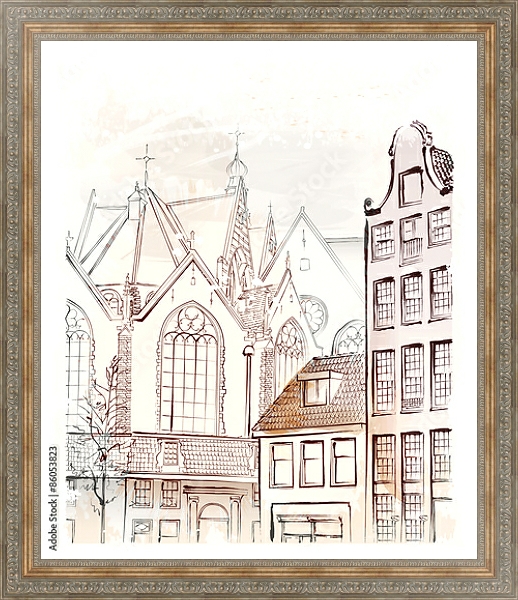 Постер Архитектурный эскиз Амстердама с типом исполнения На холсте в раме в багетной раме 484.M48.310