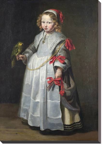 Постер Портрет девушки с попугаем с типом исполнения На холсте без рамы