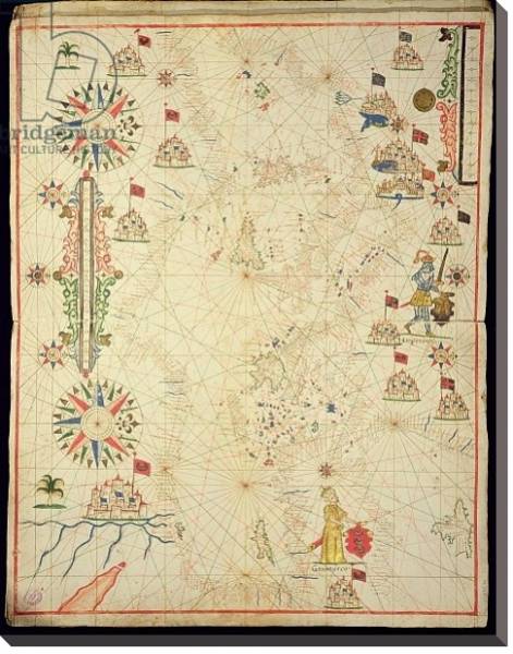 Постер The Mediterranean Basin, from a nautical atlas, 1646 с типом исполнения На холсте без рамы