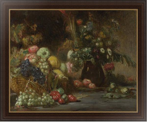 Постер Натюрморт с фруктами и цветами с типом исполнения На холсте в раме в багетной раме 1.023.151