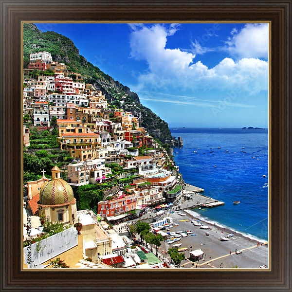 Постер Италия, Амальфитанское побережье, Позитано 2 с типом исполнения На холсте в раме в багетной раме 1.023.151
