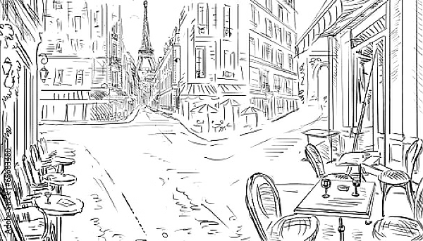 Постер Париж в Ч/Б рисунках #23 с типом исполнения На холсте без рамы