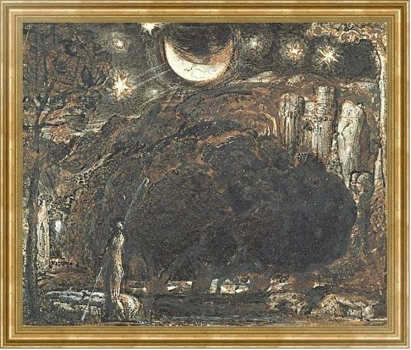 Постер A Shepherd and his Flock under the Moon and Stars, c.1827 с типом исполнения На холсте в раме в багетной раме NA033.1.051