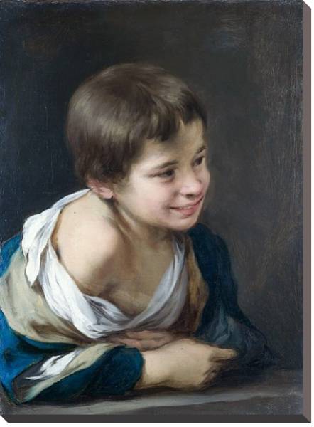 Постер Крестьянский мальчик, наклоняющийся через оконную раму с типом исполнения На холсте без рамы