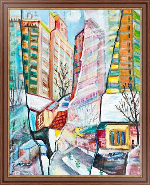 Постер Город сквозь разбитое стекло с типом исполнения На холсте в раме в багетной раме 35-M719P-83