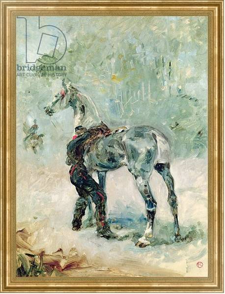 Постер Artilleryman Saddling his Horse, 1879 с типом исполнения На холсте в раме в багетной раме NA033.1.051