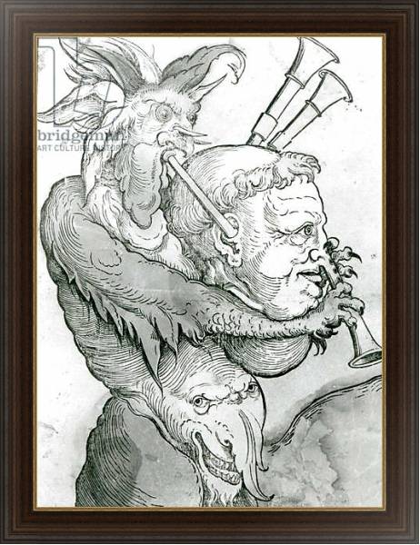 Постер Devil Playing Man's Head as Bagpipes, 1144 с типом исполнения На холсте в раме в багетной раме 1.023.151