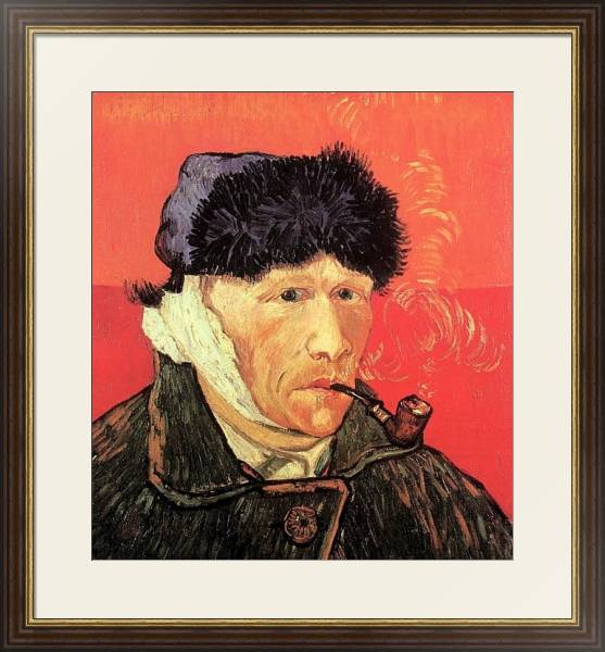 Постер Автопортрет с перевязанным ухом и трубкой с типом исполнения Под стеклом в багетной раме 1.023.036