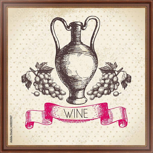 Постер Иллюстрация с кувшином вина с типом исполнения На холсте в раме в багетной раме 35-M719P-83