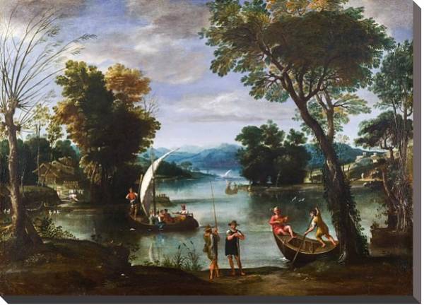 Постер Пейзаж с рекой и лодками с типом исполнения На холсте без рамы
