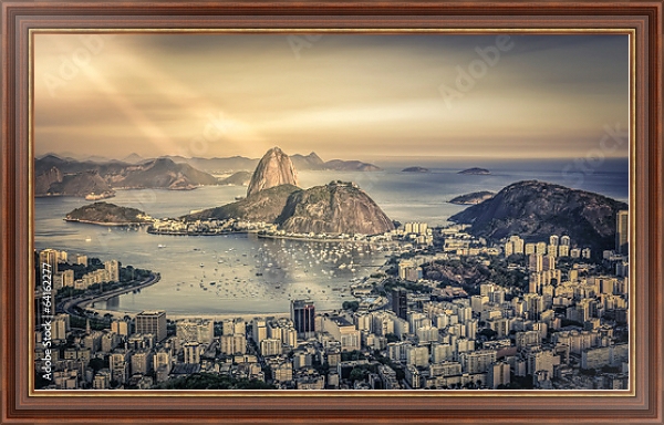 Постер Рио-де-Жанейро в лучах солнца, Бразилия с типом исполнения На холсте в раме в багетной раме 35-M719P-83