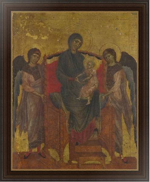 Постер Дева Мария с ребенком, окруженная двумя ангелами с типом исполнения На холсте в раме в багетной раме 1.023.151