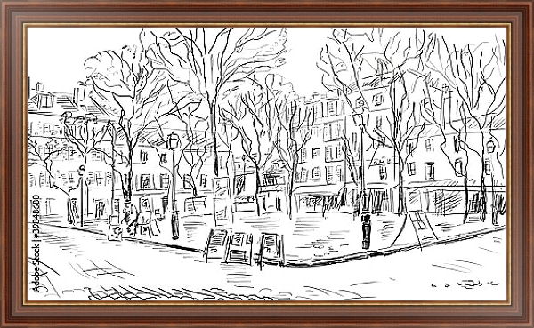 Постер Париж в Ч/Б рисунках #27 с типом исполнения На холсте в раме в багетной раме 35-M719P-83