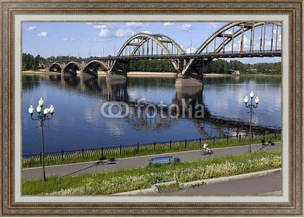 Постер Россия, Рыбинск. Мост через Волгу с типом исполнения На холсте в раме в багетной раме 595.M52.330