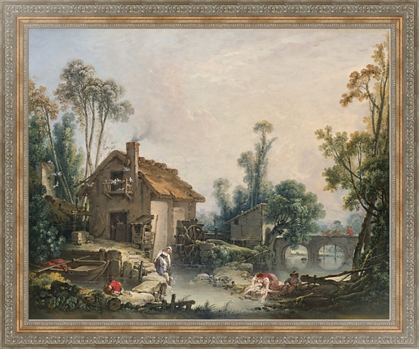 Постер Пейзаж с водяной мельницей с типом исполнения На холсте в раме в багетной раме 484.M48.310