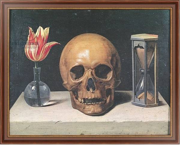 Постер Vanitas Still Life with a Tulip, Skull and Hour-Glass с типом исполнения На холсте в раме в багетной раме 35-M719P-83
